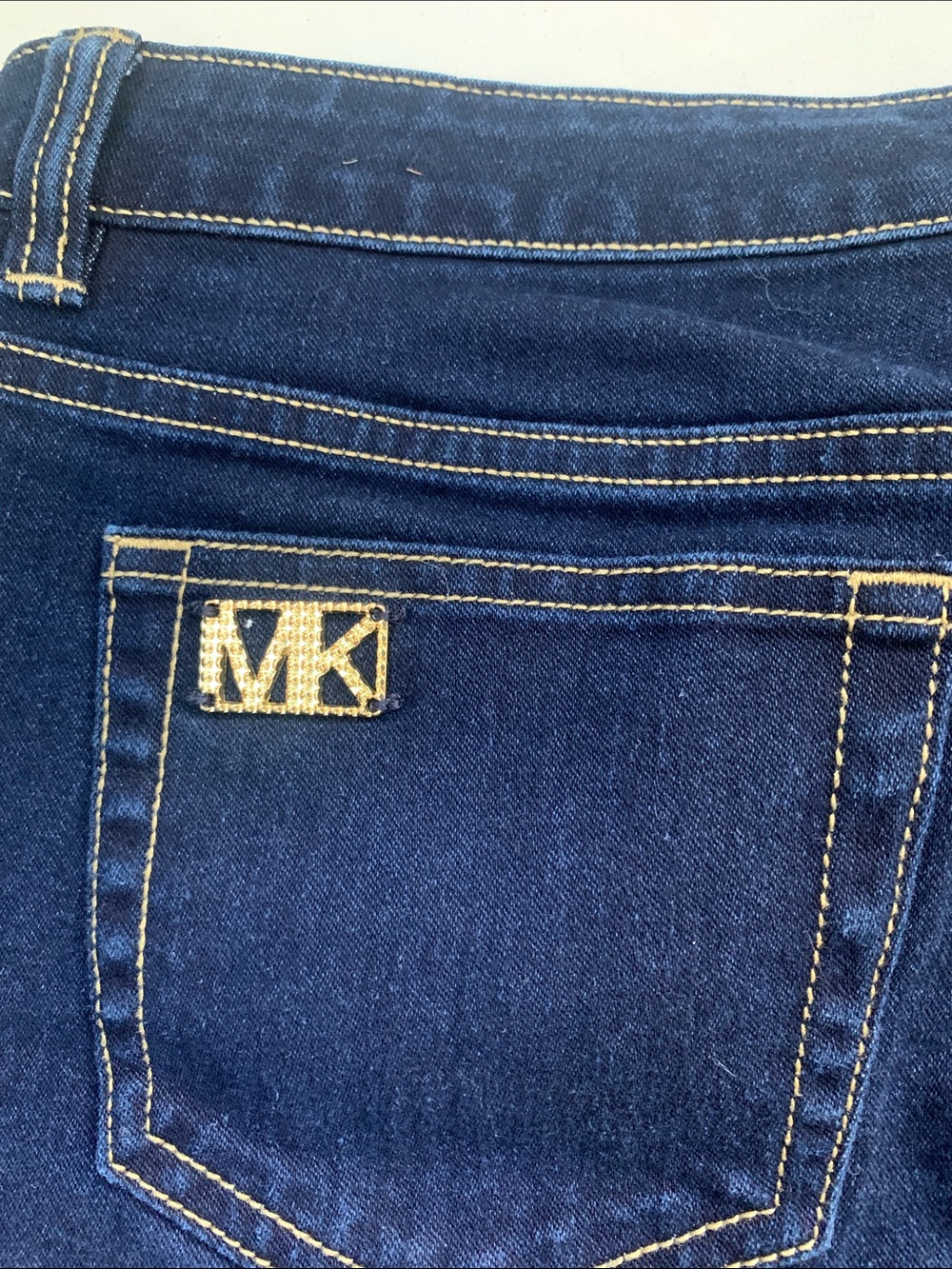 Michael Kors Dark Indigo Straight-Leg Jeans with Gold Hardware